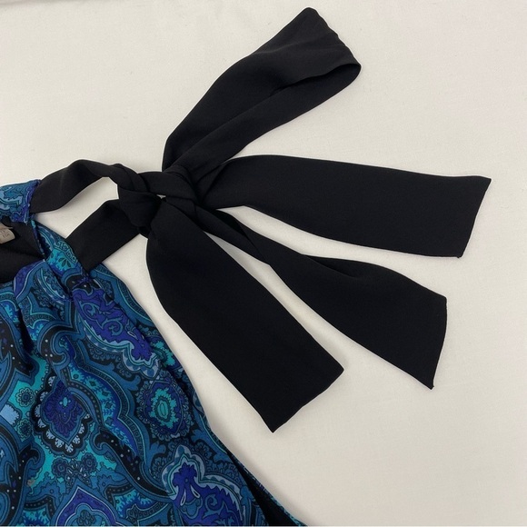 Tahari Turquoise and Black Halter Top Women’s Size XS Two-Tiered Ties at Neck - Picture 8 of 15